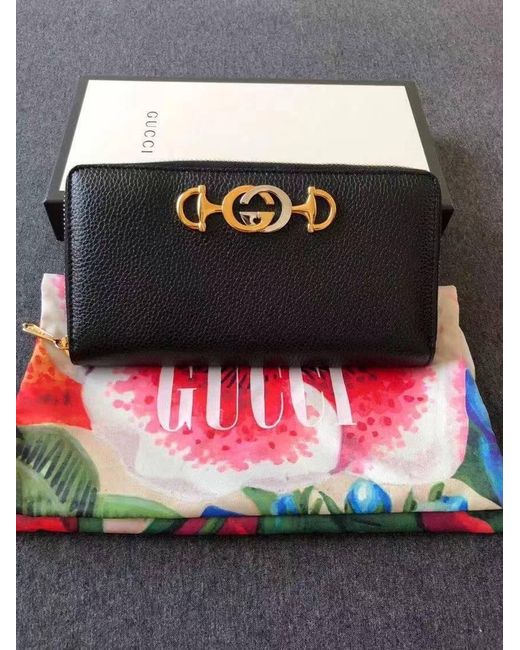Gucci Black Zumi Textured Long Wallet