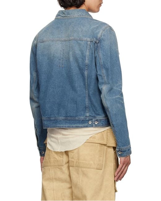 Rick Owens Blue Distressed Trucker Denim Jackets for men
