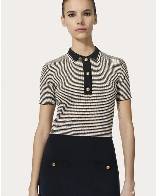 Valentino Gray Striped Short-Sleeved Polo Dress