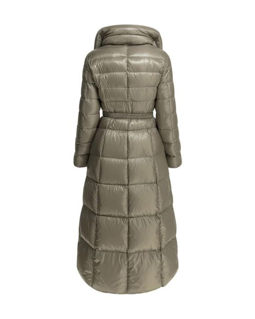 Herno Gray Belted Long Quilted Shiny Jacket