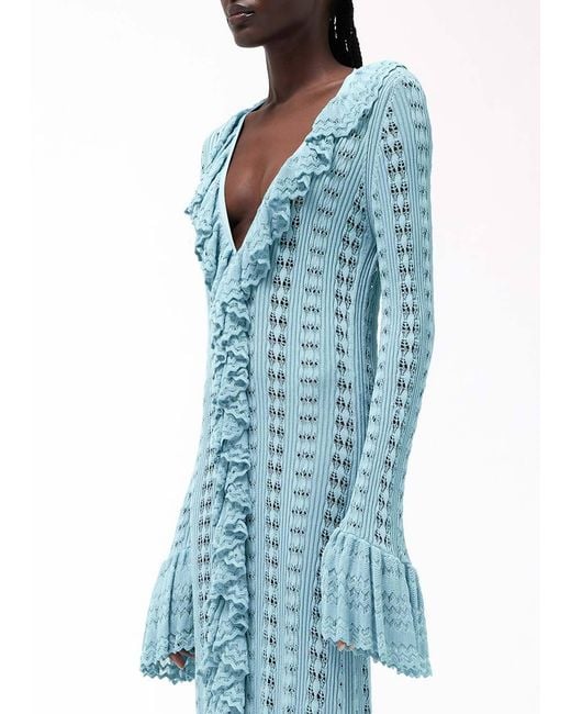 Blumarine Blue Ruffled Knitted Buttoned Maxi Dress
