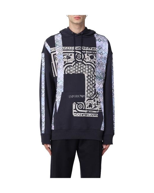 Emporio Armani Blue Logo Hooded Sweater for men