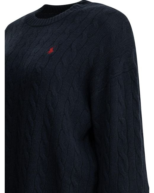 Polo Ralph Lauren Blue Cable-Knit Embroidered-Logo Mini Dress