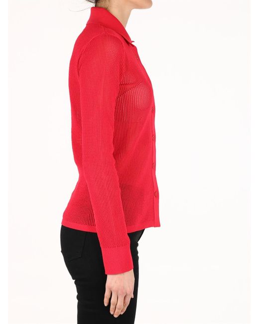 Bottega Veneta Red Mesh Buttoned Cardigan