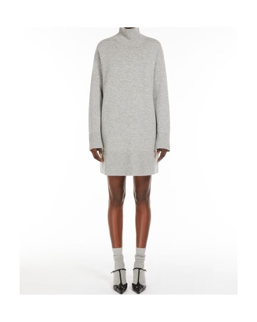 Max Mara Gray Wool And Cashmere Polo-Neck Dress