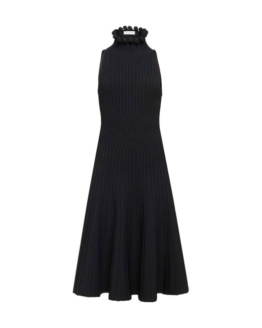Alaïa Black Alaïa Ribbed Knit Curled High-Neck Dress