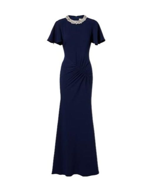 Roland Mouret Blue Crystal-Embellished Gathered Gown