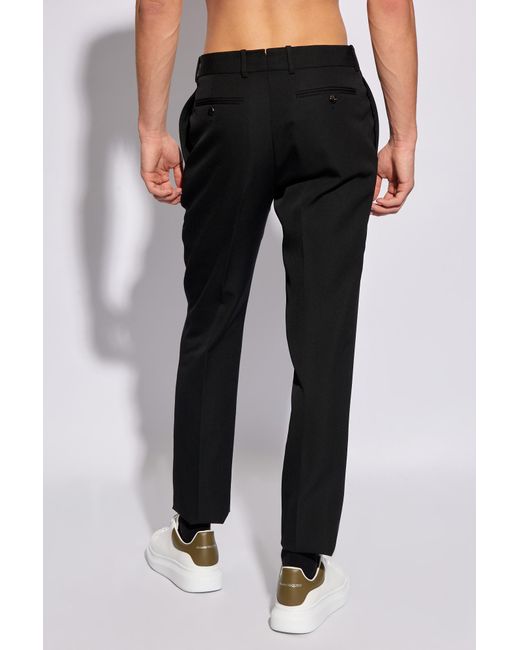 McQueen Black Wool Pleat-Front Trousers for men