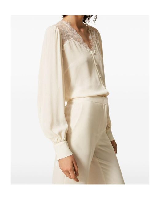 Twinset Natural Jacquard Shirt With Lace