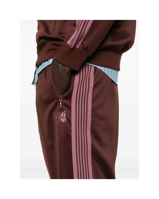 Needles Brown Side-Stripe Logo-Detail Pants for men