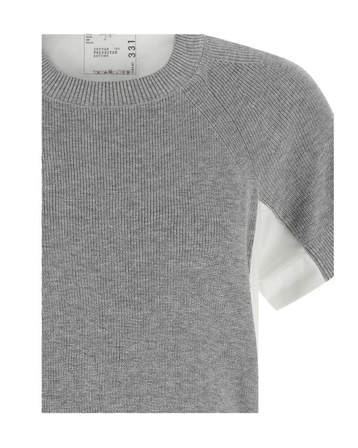 Sacai Gray Panelled Crewneck Dress