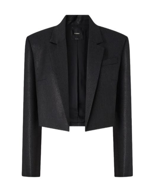 Pinko Black Shiny-Effect Pinstriped Spencer Jacket