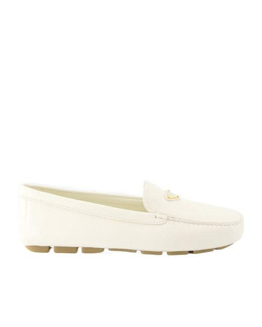 Prada White Triangle-Logo Slip-On Loafers
