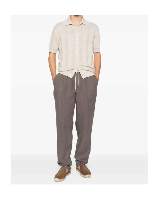 Brunello Cucinelli White Short-Sleeved Knitted Shirt for men