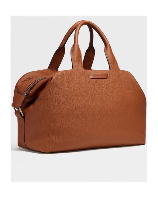 Zegna Brown Raglan Deerskin Holdall for men