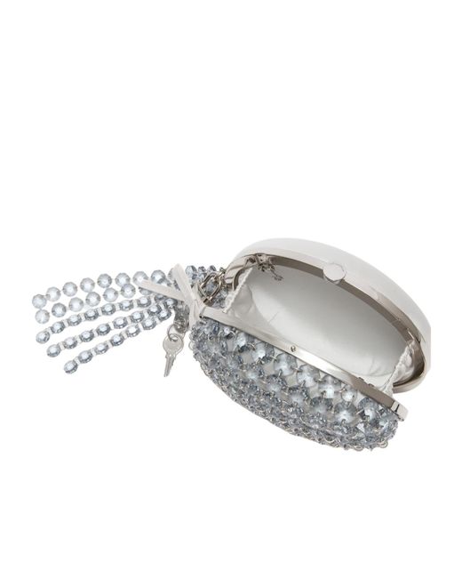 Self-Portrait Gray Crystal Chain Clutch Bag