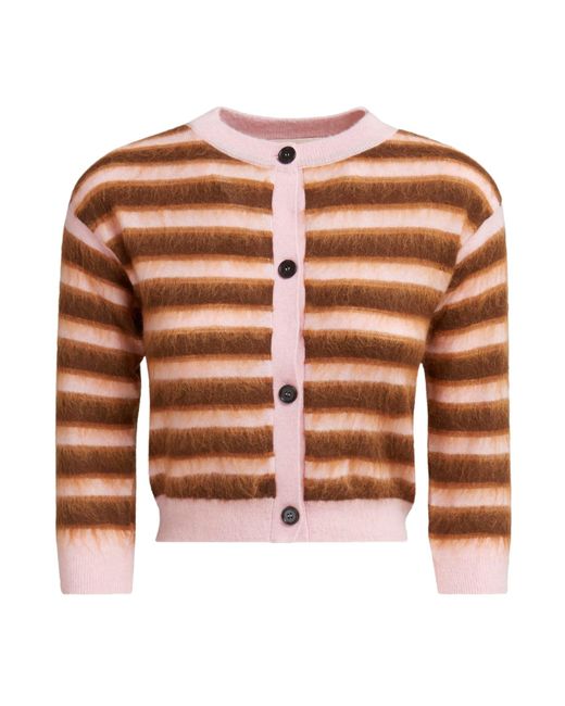 Marni Brown Striped Crewneck Cropped Cardigan