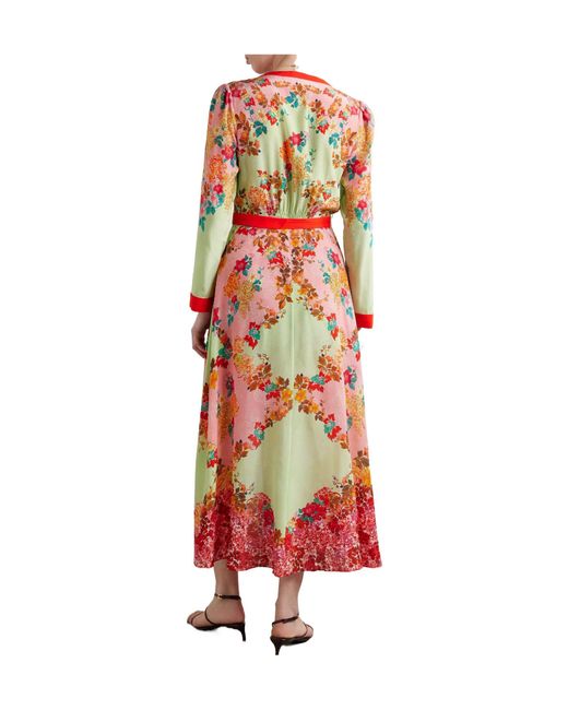 Saloni White Lea Belted Floral-Print Silk Crepe De Chine Maxi Dress