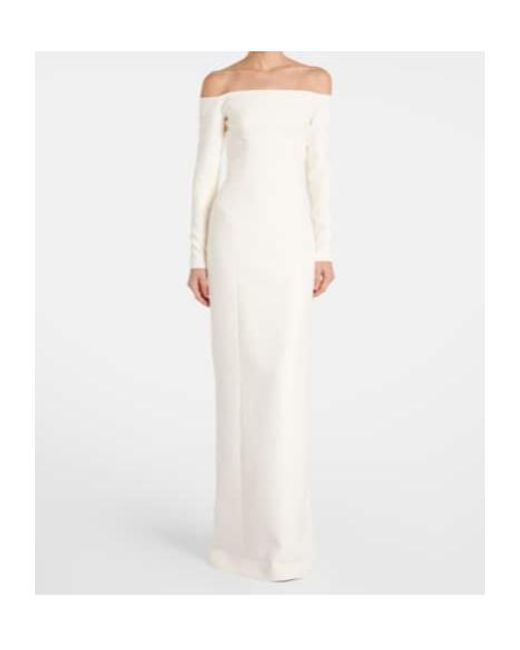 Safiyaa White Bridal Off-Shoulder Crêpe Gown
