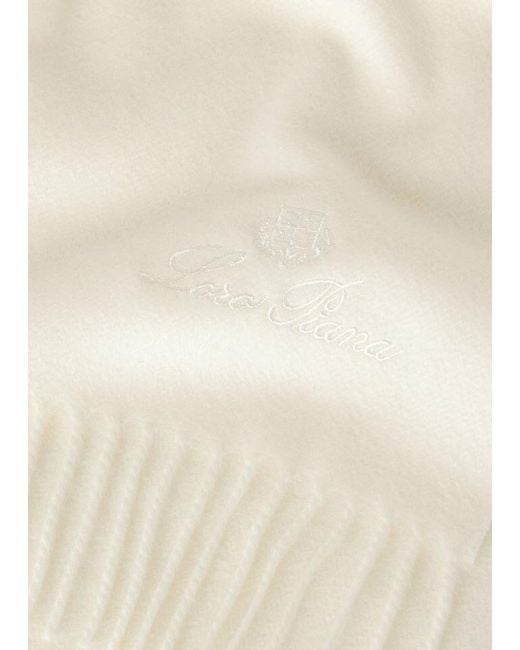 Loro Piana White Logo Details Cashmere Scarf