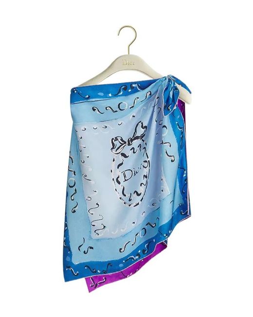 Dior Blue Iviera Asymmetrical Silk Top