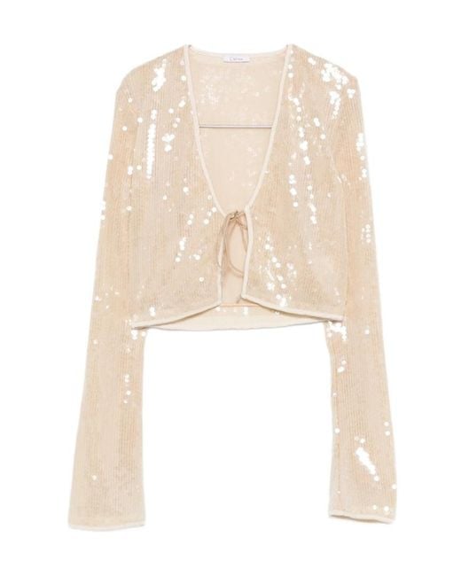 Oseree Natural Oséree Marylin Sequin V-Neck Top