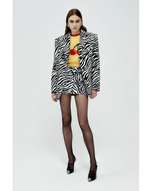 Alessandra Rich White Zebra-Printed Single-Breasted Tailored Blazer