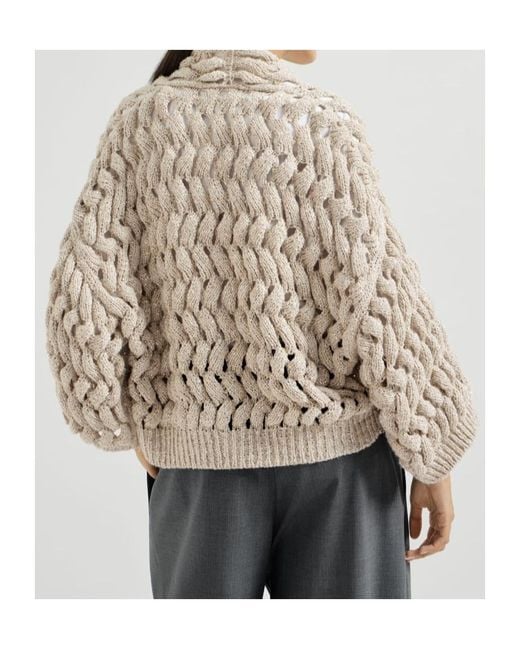 Brunello Cucinelli Natural Silk And Linen Dazzling Waves Cardigan