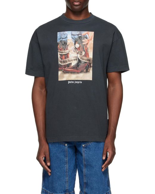 Palm Angels Black T-Shirt With Western Print for men