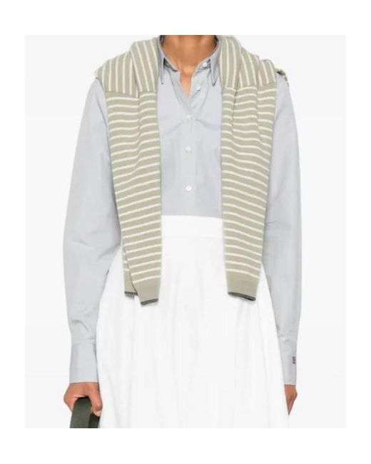 Brunello Cucinelli White Button-Down Pinstripe Shirt