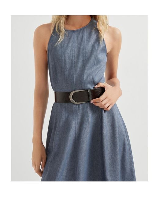 Brunello Cucinelli Blue Crepe Maxi Dress