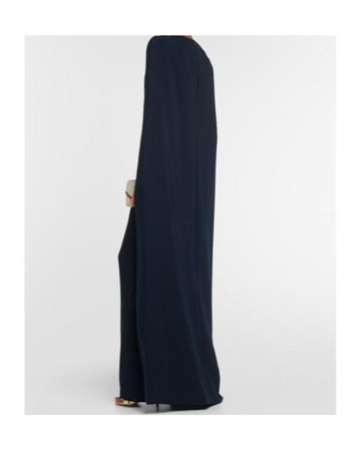 Jenny Packham Blue Embellished Cape Crepe Gown