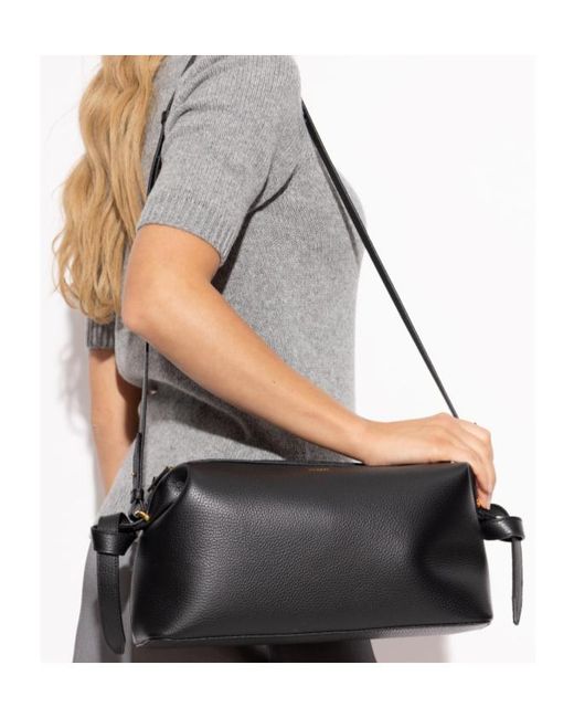 Yuzefi Black Brioche Grained Leather Shoulder Bag