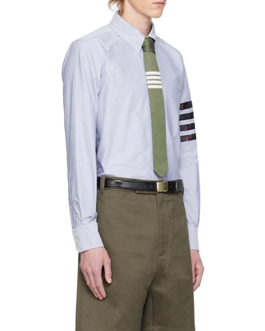Thom Browne Blue 4-Bar Stripe Curved Hem Shirt for men