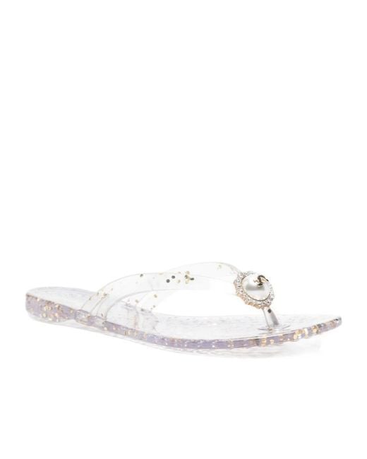 Casadei White Buckle Flip-Flops