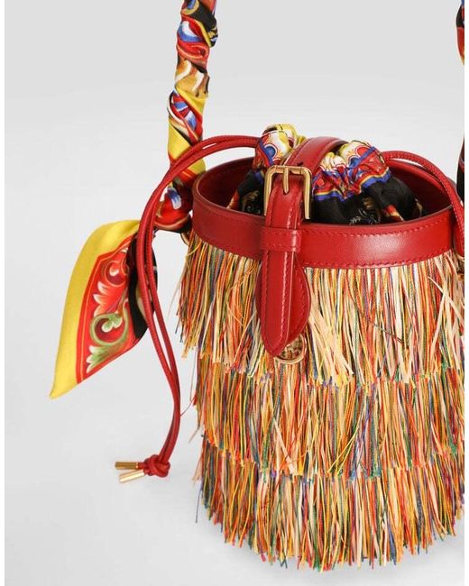 Dolce & Gabbana Red Raffia Capri Bucket Bag