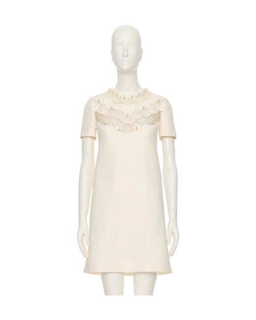 Valentino White Embellished Crewneck Dress