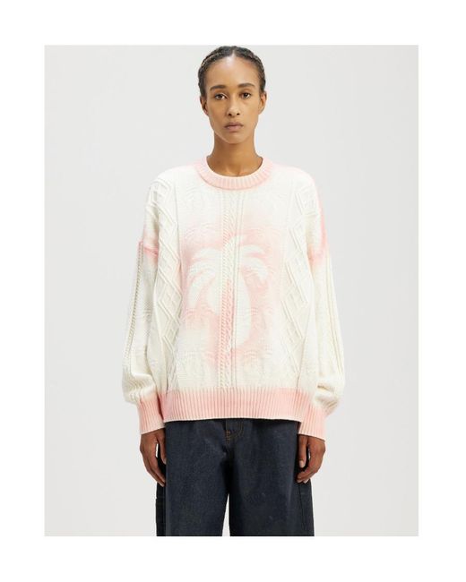 Palm Angels Pink Sprayed Palm Crewneck Jumper