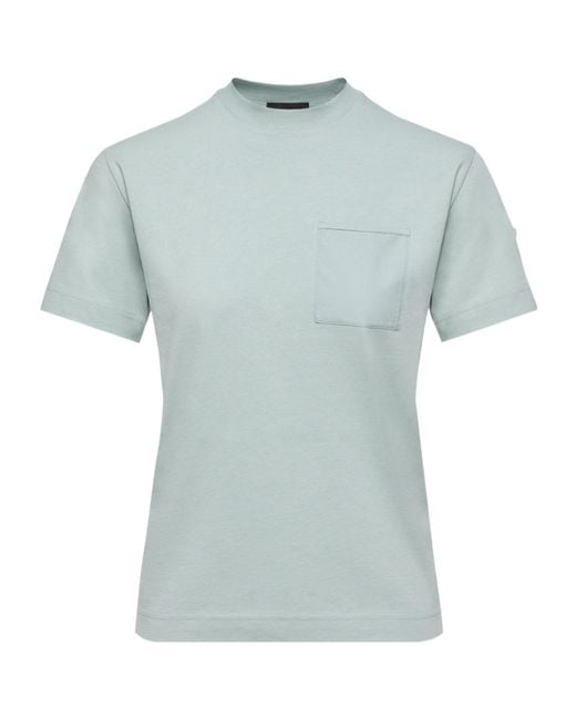 Moncler Blue Cotton Jersey T-Shirt With Pleated Pocket