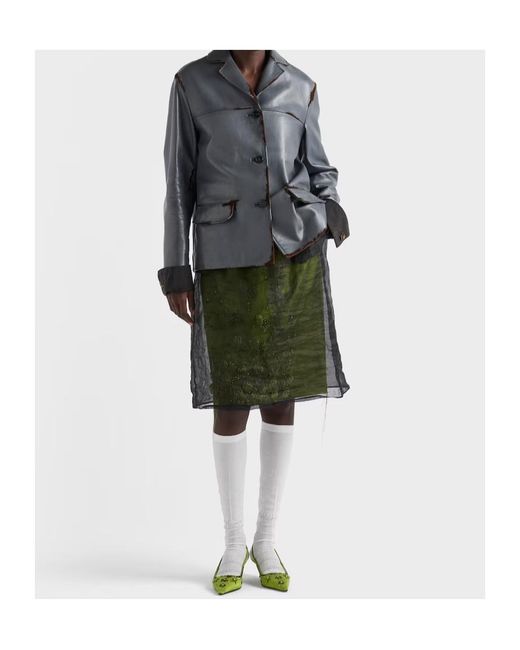 Prada Gray Smooth Leather And Suede Jacket
