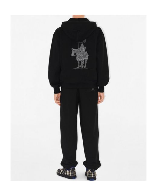 Burberry Black Ekd Motif Zip-Up Drawstring Hoodie for men