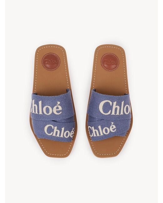 Chloé Blue Chloé Woody Logo Embroidered Sandals