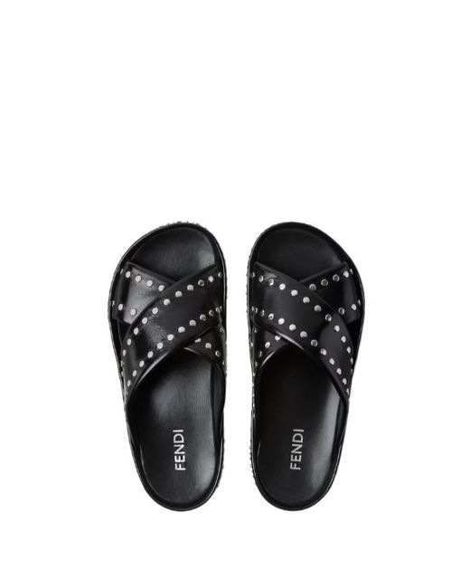 Fendi Black Leather Slides for men