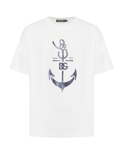 Dolce & Gabbana White Motif Printed Jersey T-Shirt for men