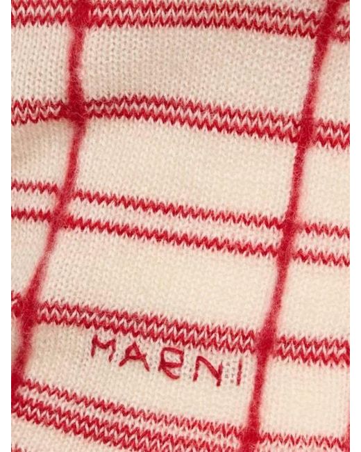Marni Red Checked Wool Blend Turtleneck Sweater