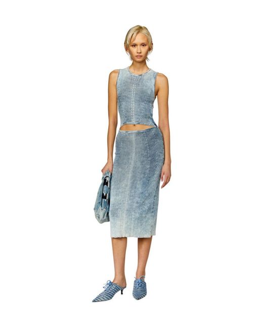 DIESEL Blue M-Taryn Cut-Out Ribbed-Knit Sleeveless Midi Dress