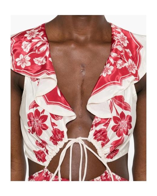 Farm Rio Red Floral Patterned Cut-Out Dress