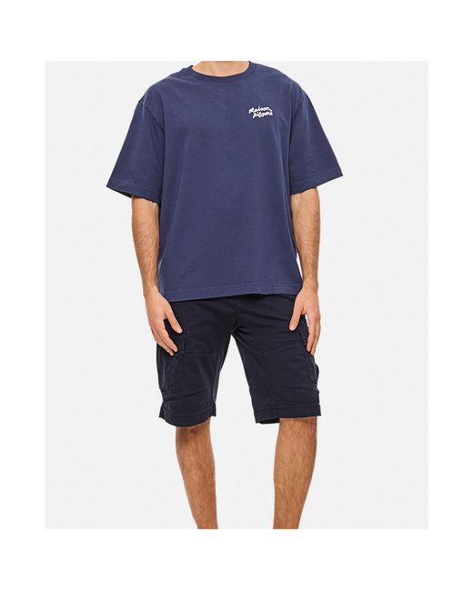 Maison Kitsuné Blue Maison Kitsuné Logo-Embroidered Crewneck T-Shirt for men