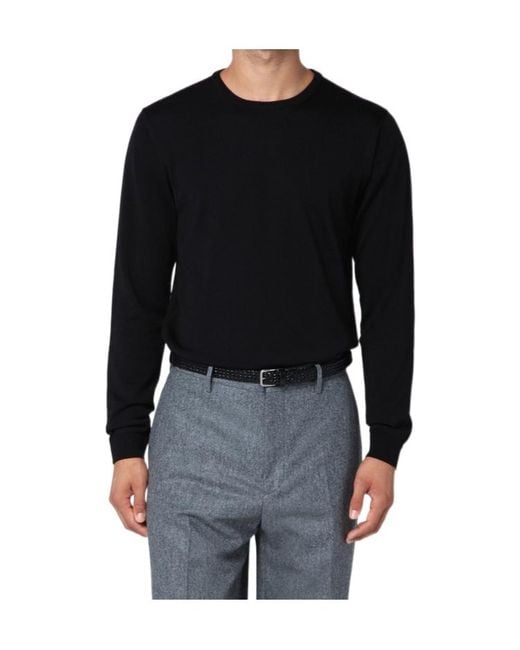 Roberto Collina Black Round-Neck Long-Sleeve Knitted Sweater for men