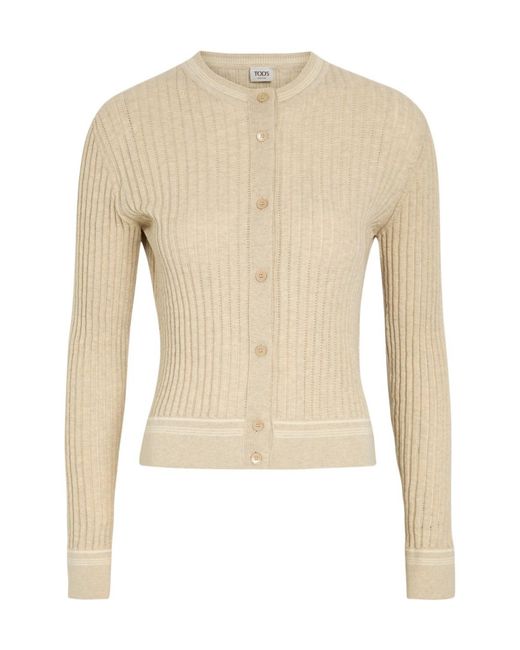 Tod's Natural Striped Trims Cotton-Knit Cardigan